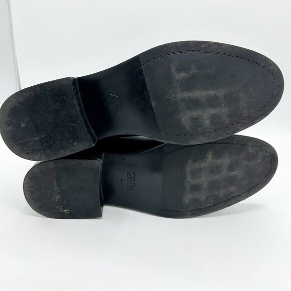 Zara Metal Trim Chunky Heel Black Chelsea Ankle Boots Sz 41 10.5 - Picture 10 of 15